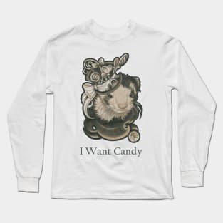 The Candy Lover Ferret - I Want Candy - Charcoal Outlined Version Long Sleeve T-Shirt